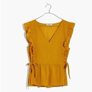 Madewell Side-Tie Ruffle Peplum Top in Polka Dot